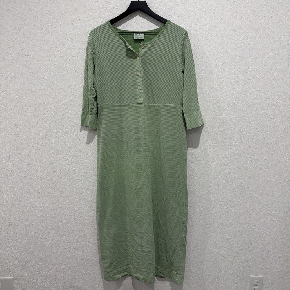 Fresh Produce Made In USA Green White Stripe Half Sleeve Cotton Maxi Dress Small